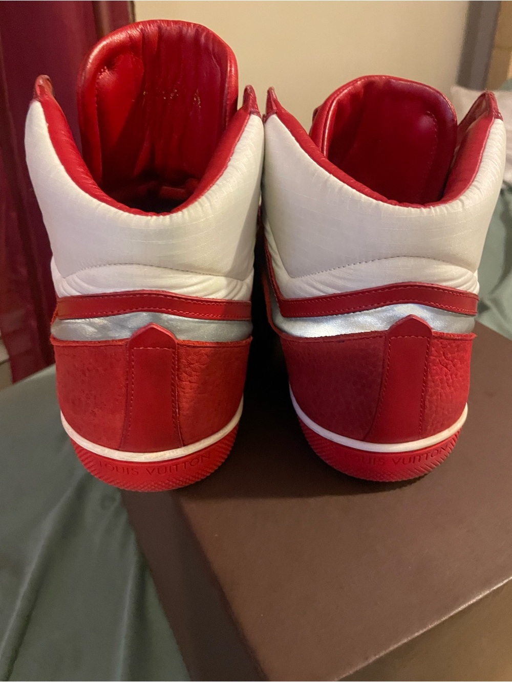 Louis Vuitton Red Leather High-Top Sneakers with a Reflective design - Picture 3 of 9